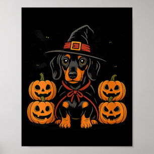 Dames Halloween Sausshond Heksenhoed Pompoen Poster
