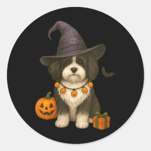 Dames Halloween Zwart En Wit Havanese Hond Ronde Sticker
