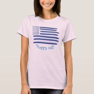 Dames Happy 4e blauw Amerikaanse vlag t-shirt