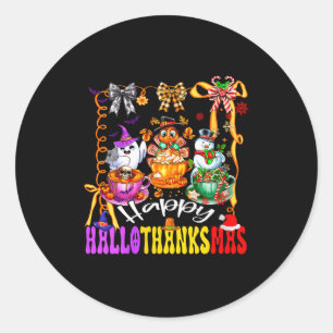 Dames Happy Hallothanksmas Coquette Strik Koffie L Ronde Sticker