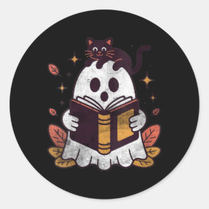 Dames Herfst Boek Geest Lezen Halloween Ronde Sticker