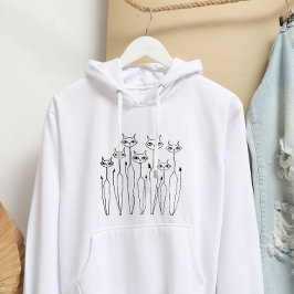 Dames Hoodie (Witte Hand-getrokken Katten)