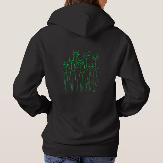 Dames Hoodie (Zwart - Hand getrokken Katten) (Achterkant)