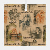  dames in de stad potlood tekening glas ornament (Achterkant)