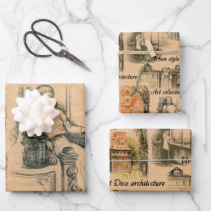  dames in de stad potlood tekening inpakpapier vel