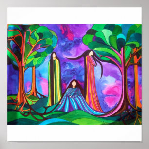 Dames in het bos poster