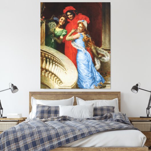 dames in het rood blauw groen bij Masquerade Canvas Afdruk (Insitu (Slaapkamer))
