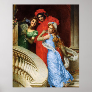dames in het rood blauw groen bij Masquerade Poster