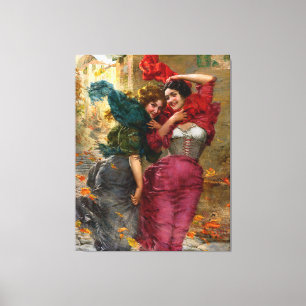 dames in het rood blauw groen canvas afdruk