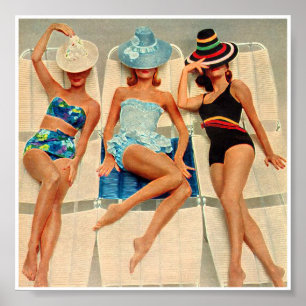 Dames in het  van de Pool Retro Poster