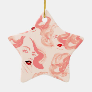 Dames in thee, kleur roos keramisch ornament