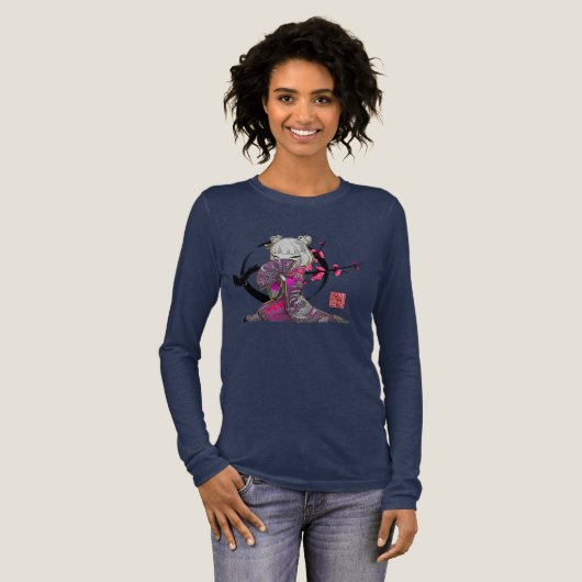 Dames Japanse Geisha lange mouwen T-shirt (Voorkant)