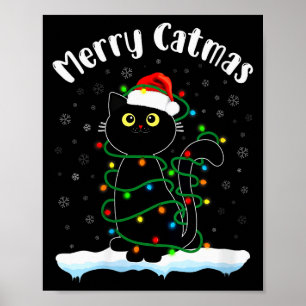 Dames Kerstkat Kerstman Kat met Kerstman Hoed Zwar Poster