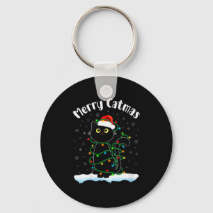 Dames Kerstkat Kerstman Kat met Kerstman Hoed Zwar Sleutelhanger