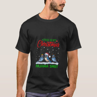 Dames Kerstmis Santa Hoed Rendier Blauwe Jay Vogel T-shirt