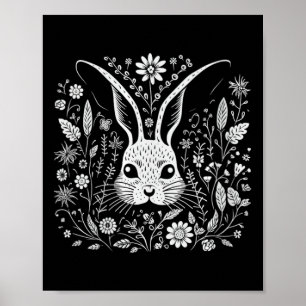 Dames Konijn Bloemrijke Cottagecore Bloemen Eenvou Poster