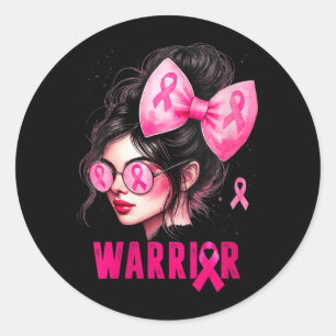 Dames krijger meisje schattig roze borstkanker ronde sticker