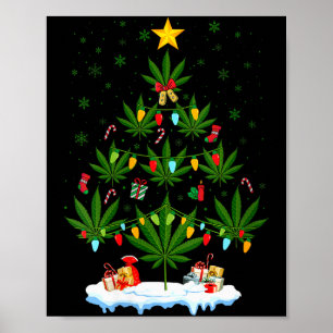 Dames Leaf Kerstboom Wiet Stoner Kerst T-shirt met Poster