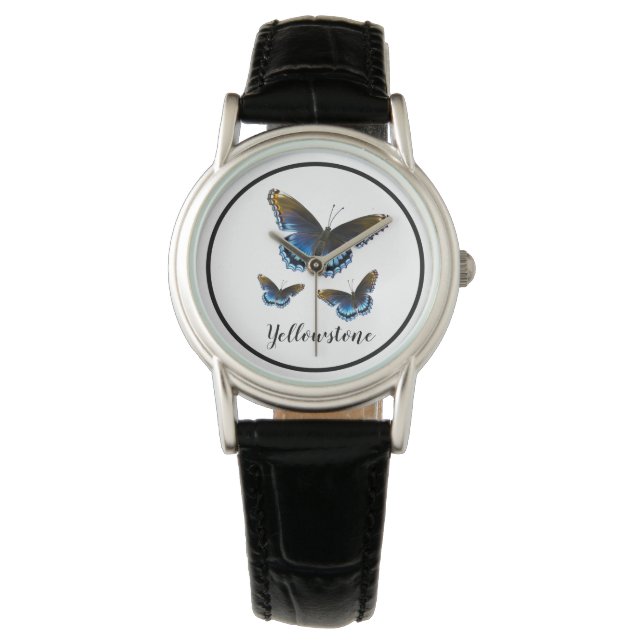 Dames Lederen horloge-geelsteen Vlinders Horloge (Voorkant)