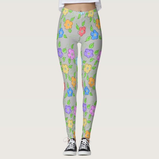 Dames Leggings fleuris colorés (Devant)