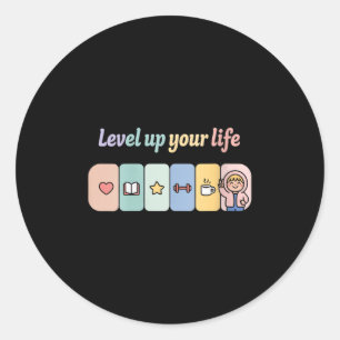 Dames Level Up Je Leven Voortgangs Balk Gamer Moti Ronde Sticker