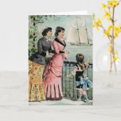  dames, meisje, zeilschip Wenskaart Kaart (Gele Bloem)