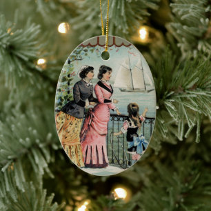  dames, meisjes, zeilschepen keramisch ornament