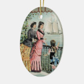  dames, meisjes, zeilschepen keramisch ornament (Links)