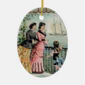  dames, meisjes, zeilschepen keramisch ornament (Voorkant)