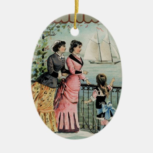  dames, meisjes, zeilschepen keramisch ornament (Voorkant)