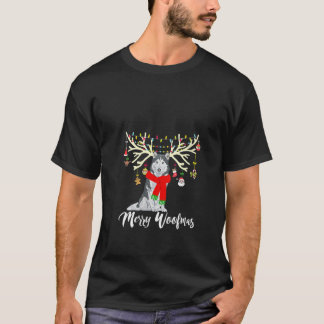 Dames Merry Woofmas Siberische Husky Rendier Kerst T-shirt