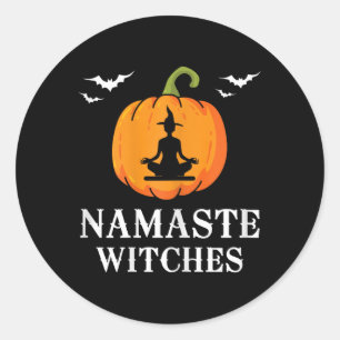 Dames Namaste Heksen Pompoen Yoga Meditatie Hal Ronde Sticker