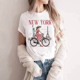 Dames New York T-shirt, fiets, Eiffeltoren T-shirt