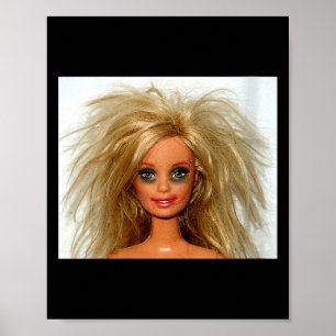 Dames nieuwe grappige versleten blonde poppengezic poster