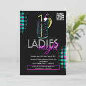 Dames Night Club Cocktail Drink Neon Flyer Kaart (Staand voorkant)