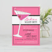 Dames Night Out Martini Pink Birthday Celebration Kaart (Staand voorkant)