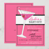 Dames Night Out Martini Pink Birthday Celebration Kaart (Voorkant / Achterkant)