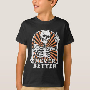 Dames Nooit Beter Skelet Duimen Omhoog Retro Grapp T-shirt