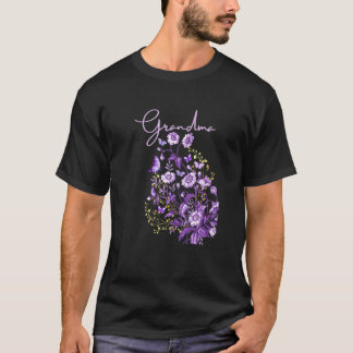 Dames Oma Paarse Bloem Boeket Met Vlinder T-shirt