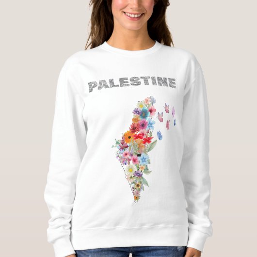 Dames Palestine Hoodie – Bloemrijke Palestina Kaar Trui (Voorkant)