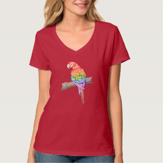Dames Parrot Design rood V-hals T-shirt