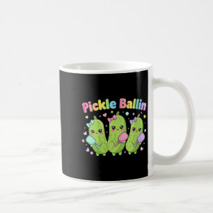 Dames pickle ballin leuke cartoon pickleball met koffiemok