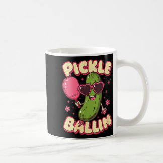 Dames pickle ballin leuke cartoon pickleball met koffiemok