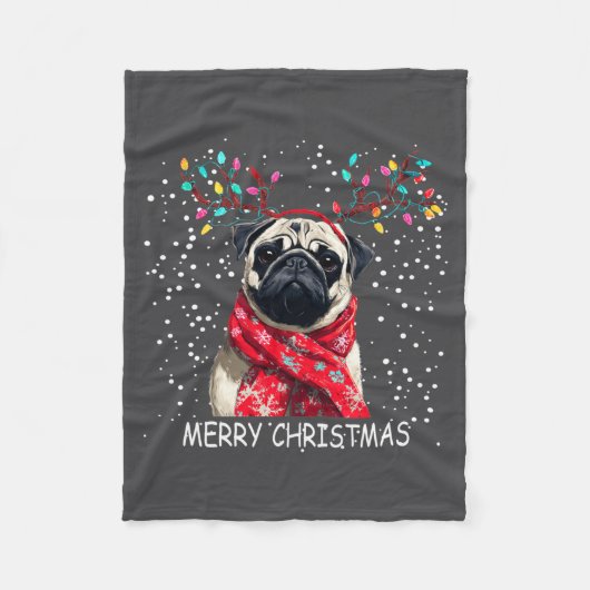 Dames Pugs hond Kerstmis Kerstman Hoed F Kerstmis  Fleece Deken (Voorkant)