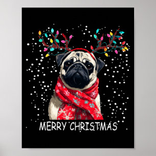 Dames Pugs Hond Kerstmis Kerstman Hoed F Kerstmis Poster