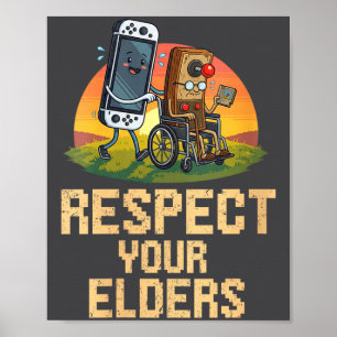 Dames Respecteer je Ouderen Grappige Retro Gaming Poster