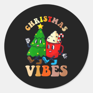 Dames Retro Groovy Kerst Trilling Cute Pine Boom Ronde Sticker
