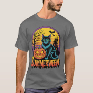 Dames Retro Zwarte Kat Griezelig Cute Art Summerwe T-shirt