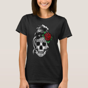Dames Rommelige Knot Schedel Moeder Halloween Dode T-shirt