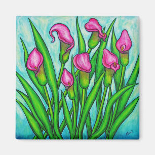 Dames roses - aimant floral de zantedeschia